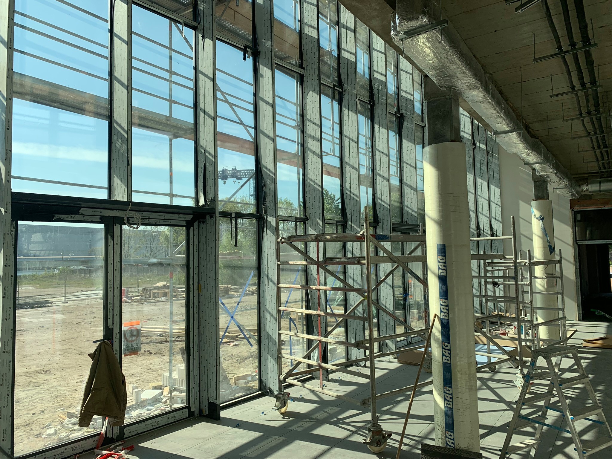 A view from inside the COFO under construction to the adjacent areas by the Oder River.