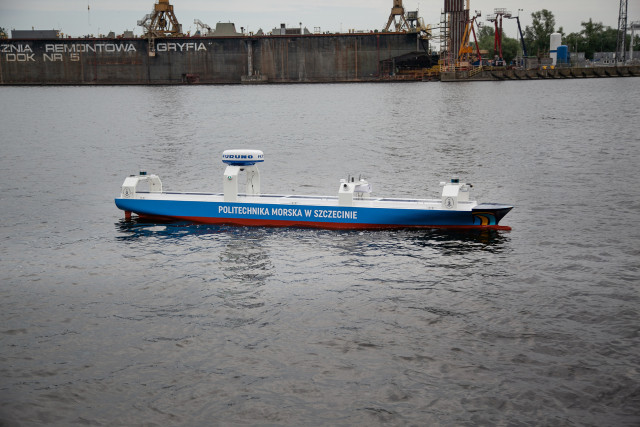 Large-scale ship model on water